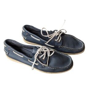 Tommy Hilfiger Boat Shoes Sz 9.5 Blue Leather Casual Lace Up Non Marking‎ Bowman